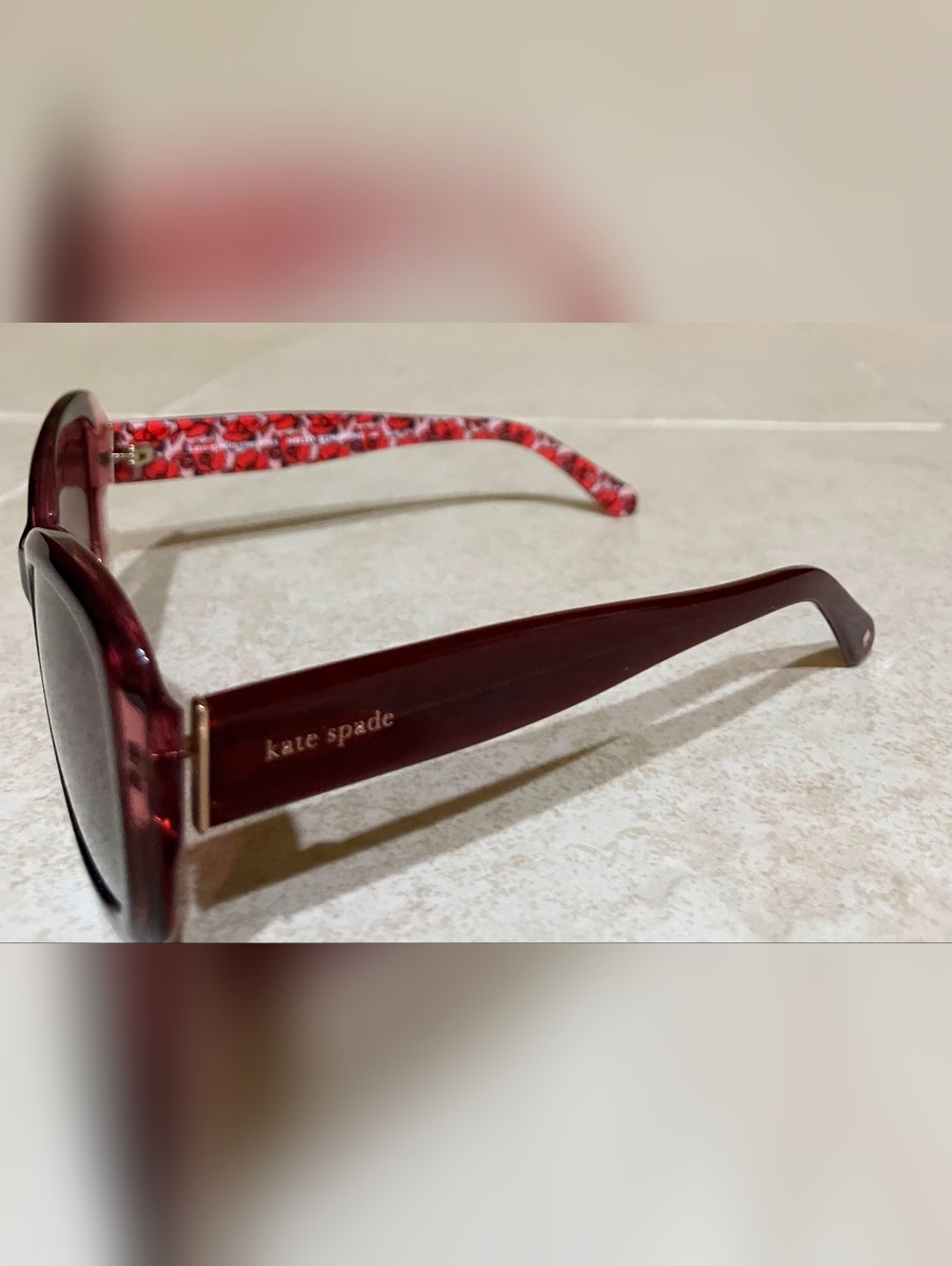 Kate Spade Polarized Sunglasses Red Floral Arm - Picture 2 of 4